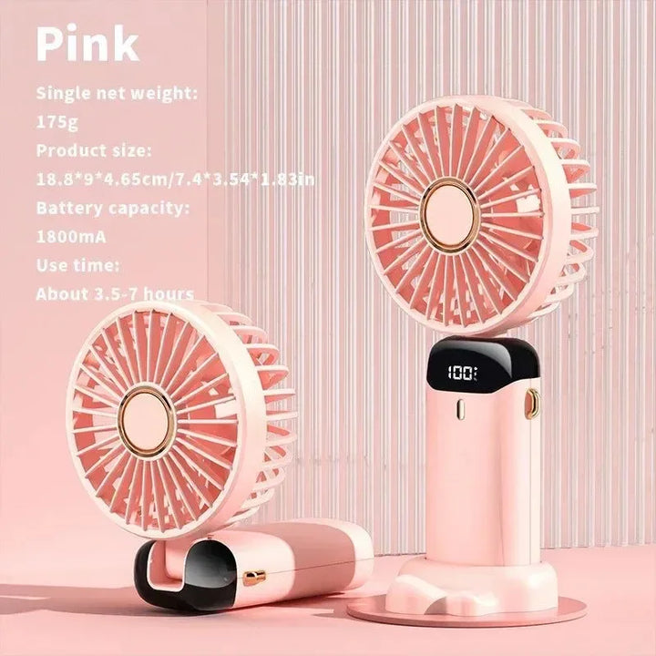 Handheld Mini Fan – 3000mAh Foldable USB Rechargeable Fan with LED Display & Phone Stand | Stornfield