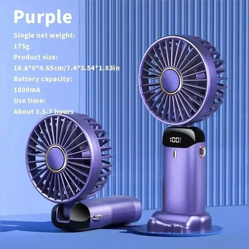 Handheld Mini Fan – 3000mAh Foldable USB Rechargeable Fan with LED Display & Phone Stand | Stornfield