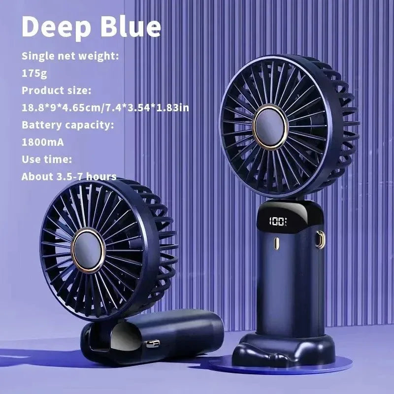 Handheld Mini Fan – 3000mAh Foldable USB Rechargeable Fan with LED Display & Phone Stand | Stornfield