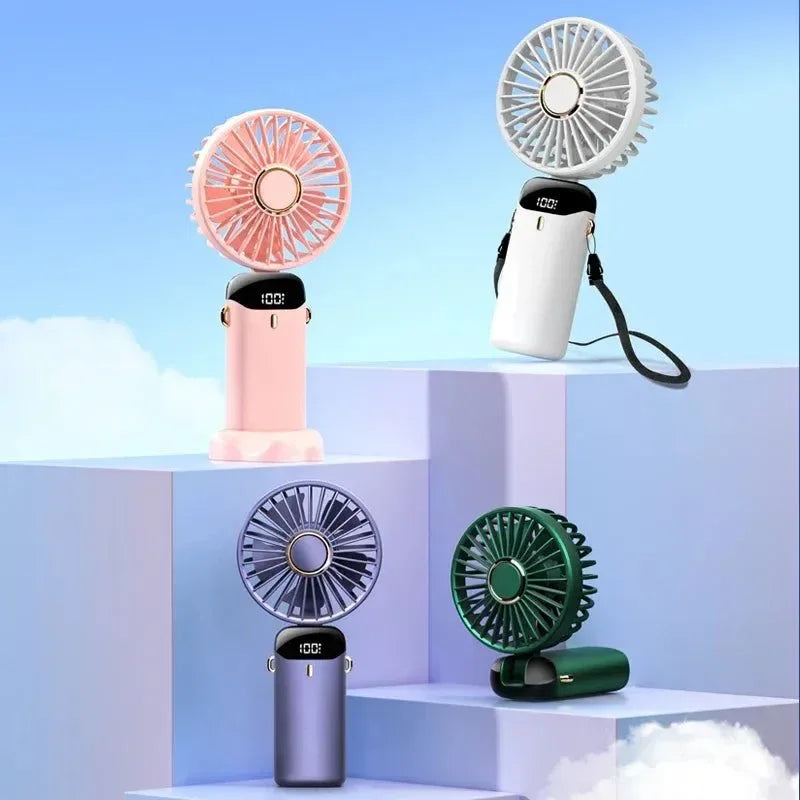 Handheld Mini Fan – 3000mAh Foldable USB Rechargeable Fan with LED Display & Phone Stand | Stornfield