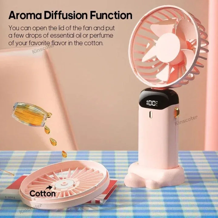 Handheld Mini Fan – 3000mAh Foldable USB Rechargeable Fan with LED Display & Phone Stand | Stornfield