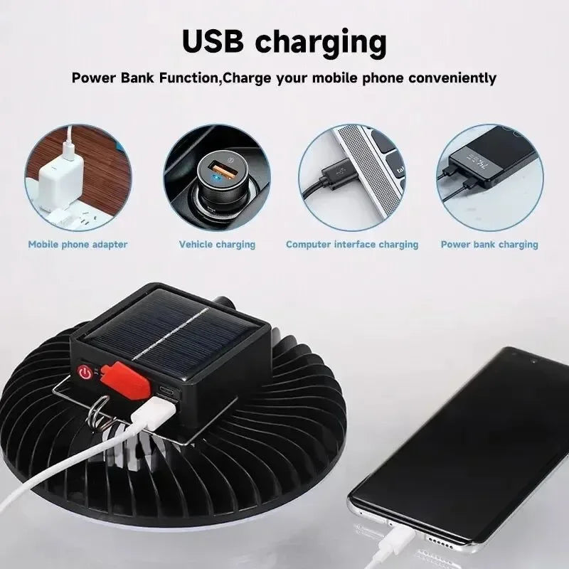 Multifunctional Camping Tool - TYPE-C/Solar Powered Charging LED Camping Light Fan | Stornfield