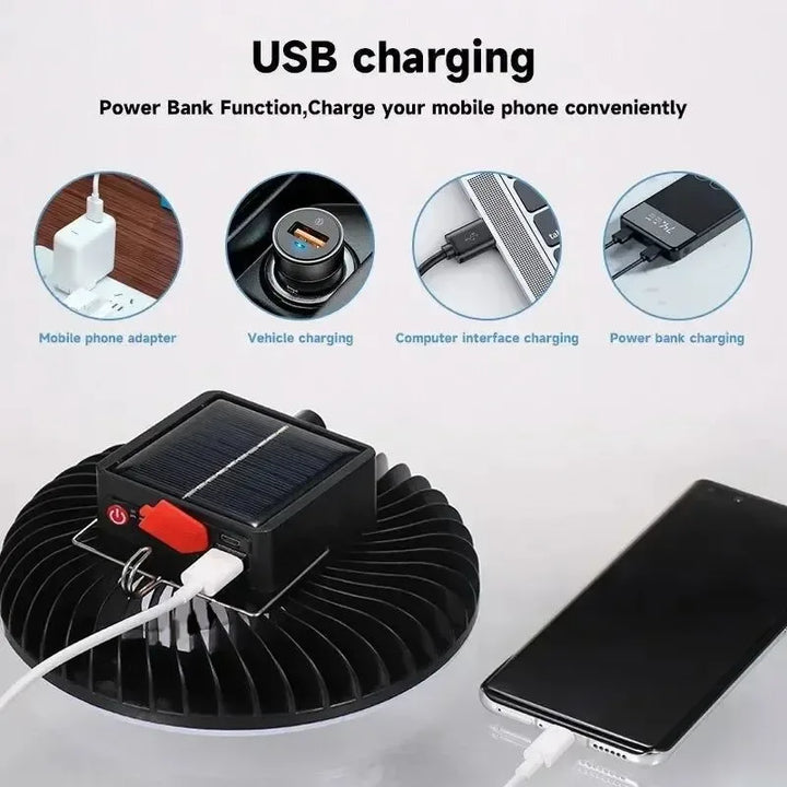 Multifunctional Camping Tool - TYPE-C/Solar Powered Charging LED Camping Light Fan | Stornfield