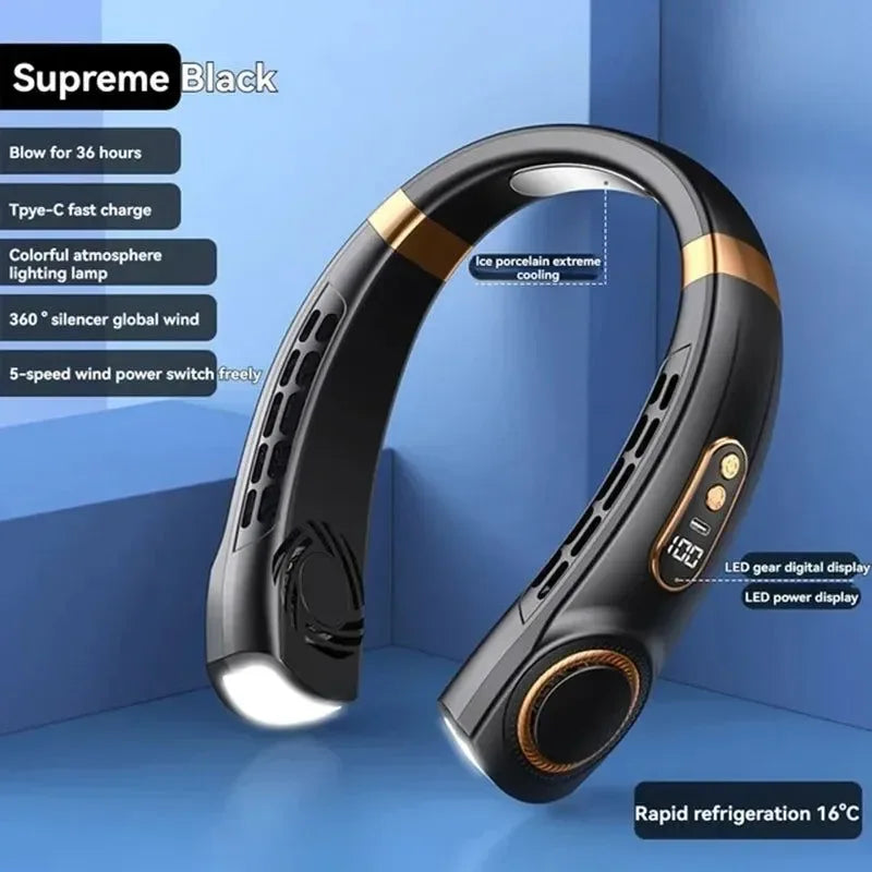 Portable Bladeless Halterneck Fan – USB Rechargeable, Silent, Hands-Free Cooling | Stornfield