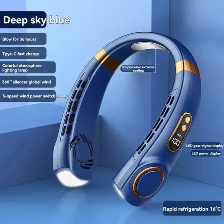 Portable Bladeless Halterneck Fan – USB Rechargeable, Silent, Hands-Free Cooling | Stornfield