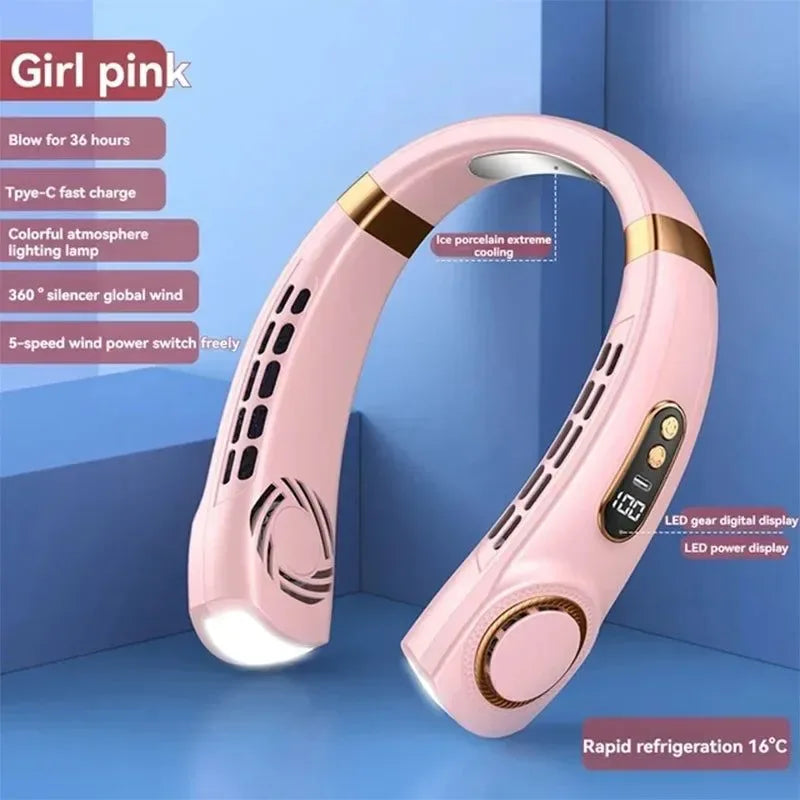 Portable Bladeless Halterneck Fan – USB Rechargeable, Silent, Hands-Free Cooling | Stornfield