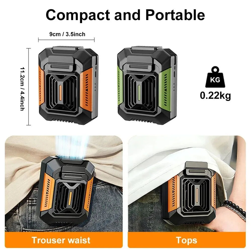 Portable Waist Clip Fan – Mini Hanging Neck & Waist Fan with Power Bank & LED Light | Stornfield