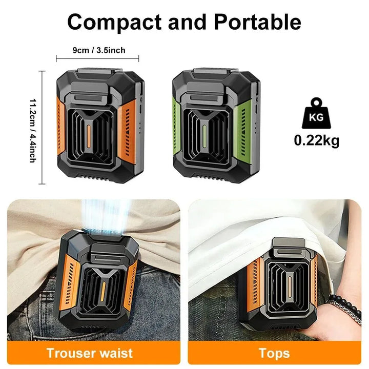 Portable Waist Clip Fan – Mini Hanging Neck & Waist Fan with Power Bank & LED Light | Stornfield