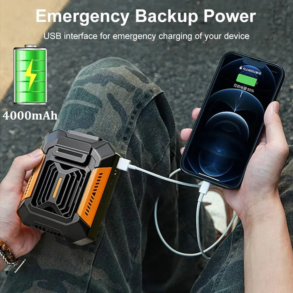 Portable Waist Clip Fan – Mini Hanging Neck & Waist Fan with Power Bank & LED Light | Stornfield