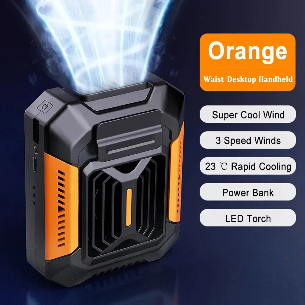 Portable Waist Clip Fan – Mini Hanging Neck & Waist Fan with Power Bank & LED Light | Stornfield