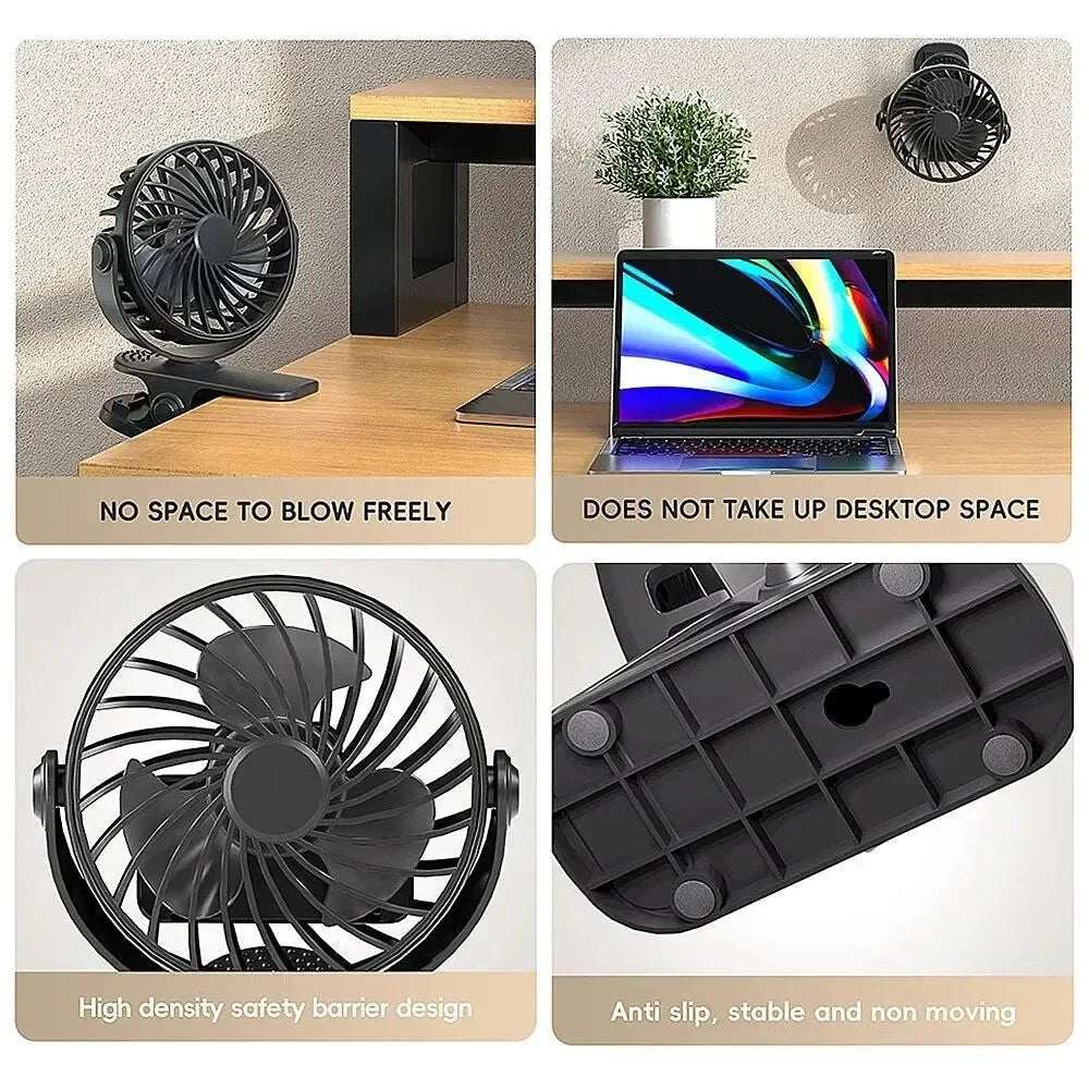 Rechargeable 720° Rotating Clip Fan with Nightlight – Portable & Versatile Cooling Solution | Stornfield