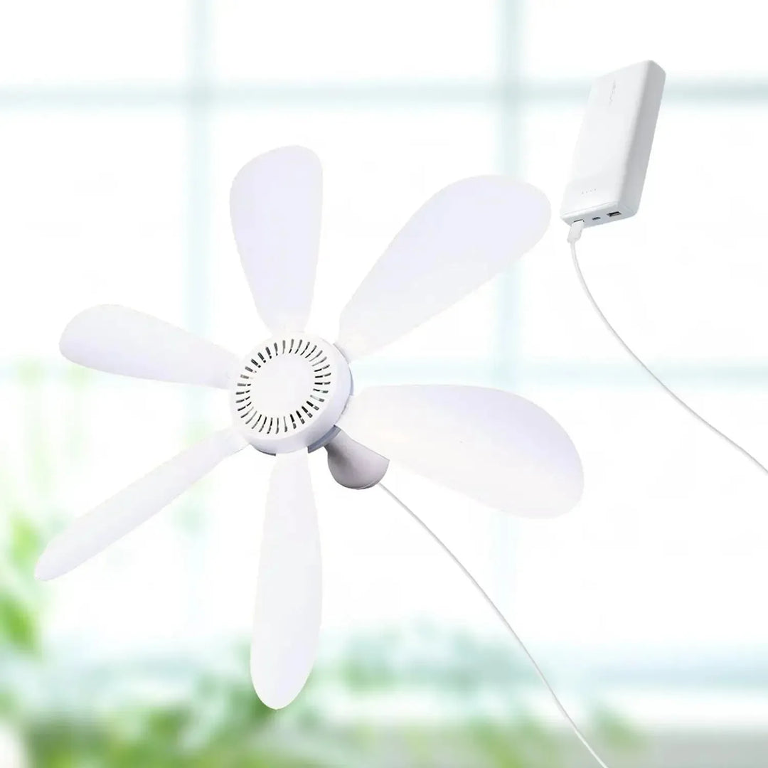 USB-Powered 6-Blade Ceiling Fan with Remote – Silent Hanging Fan for Camping & Bedrooms | Stornfield