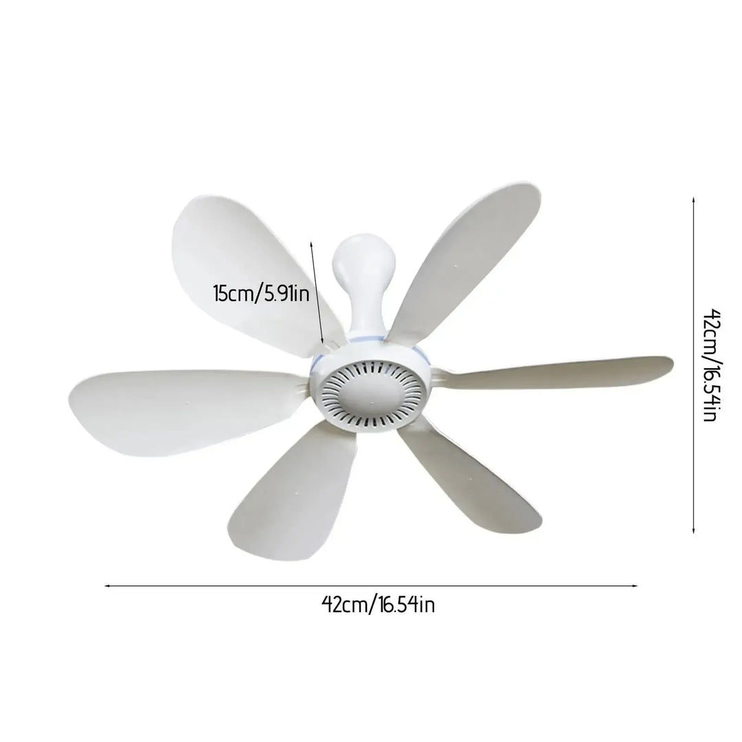 USB-Powered 6-Blade Ceiling Fan with Remote – Silent Hanging Fan for Camping & Bedrooms | Stornfield