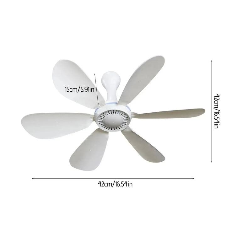 USB-Powered 6-Blade Ceiling Fan with Remote – Silent Hanging Fan for Camping & Bedrooms | Stornfield