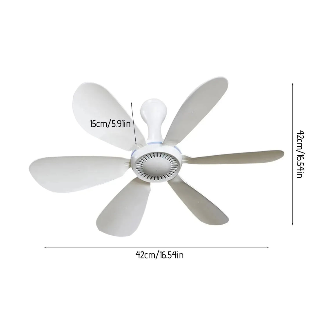 USB-Powered 6-Blade Ceiling Fan with Remote – Silent Hanging Fan for Camping & Bedrooms | Stornfield