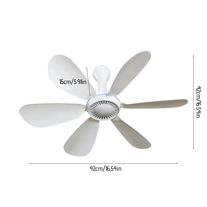USB-Powered 6-Blade Ceiling Fan with Remote – Silent Hanging Fan for Camping & Bedrooms | Stornfield