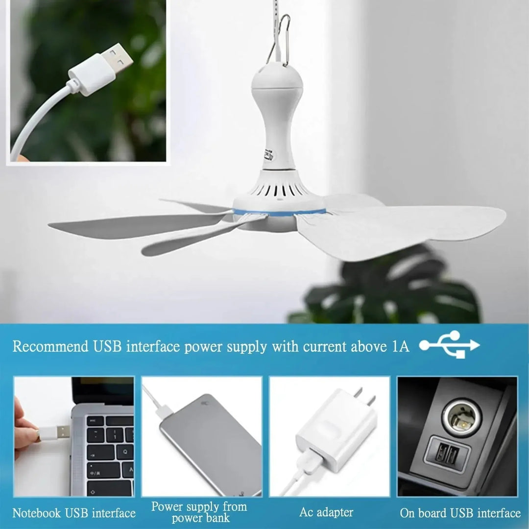 USB-Powered 6-Blade Ceiling Fan with Remote – Silent Hanging Fan for Camping & Bedrooms | Stornfield