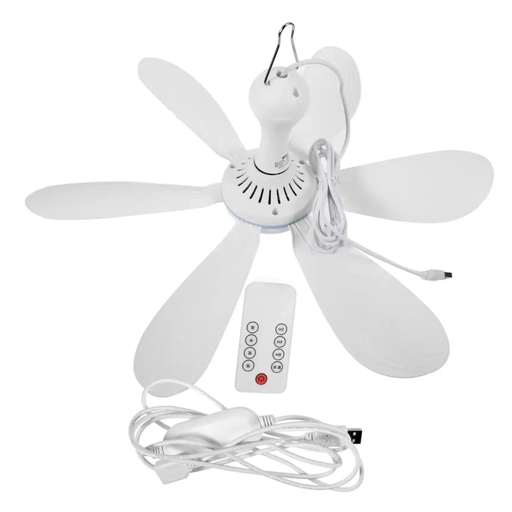 USB-Powered 6-Blade Ceiling Fan with Remote – Silent Hanging Fan for Camping & Bedrooms | Stornfield