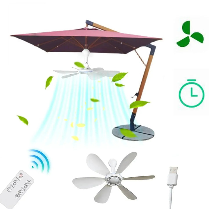 USB-Powered 6-Blade Ceiling Fan with Remote – Silent Hanging Fan for Camping & Bedrooms | Stornfield