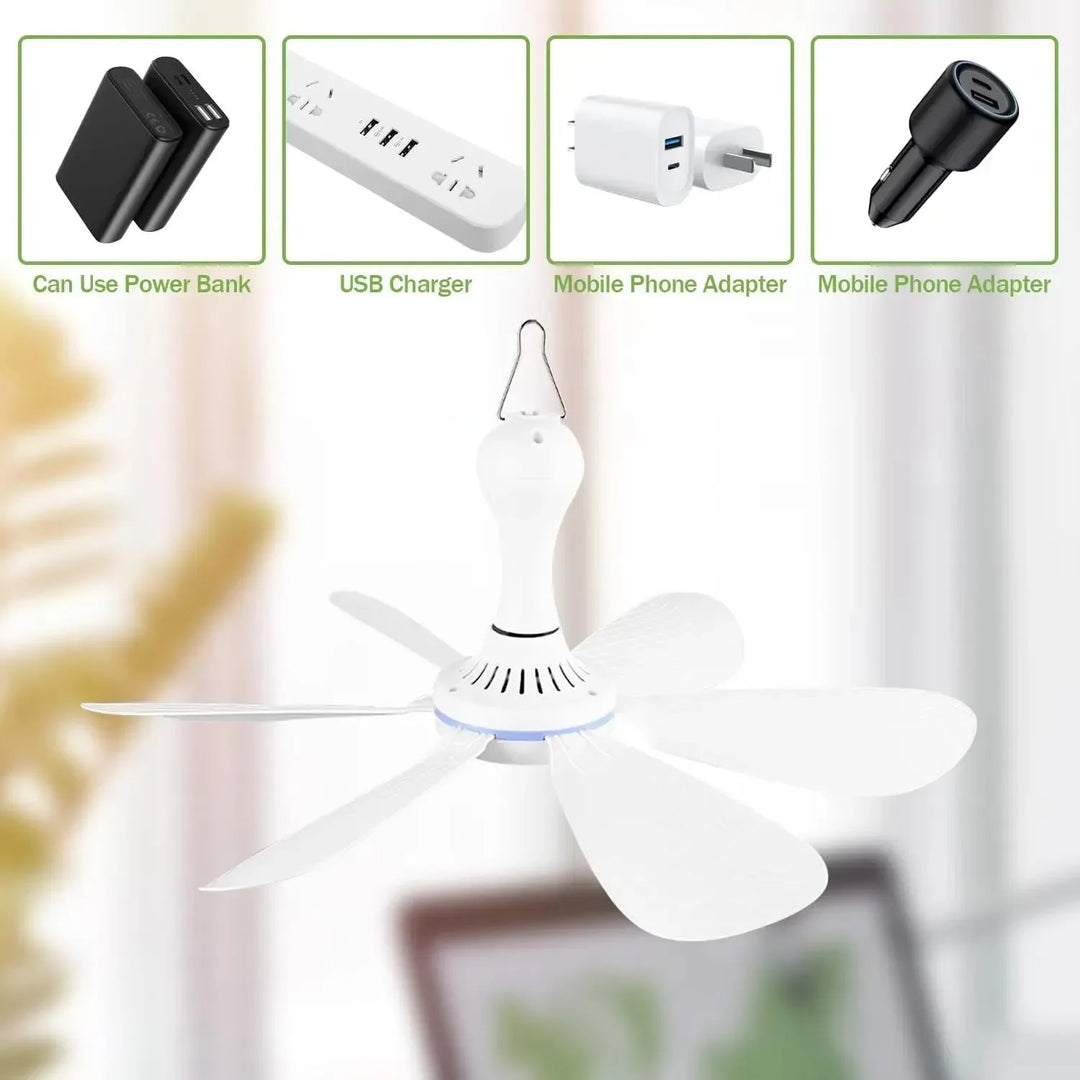 USB-Powered 6-Blade Ceiling Fan with Remote – Silent Hanging Fan for Camping & Bedrooms | Stornfield