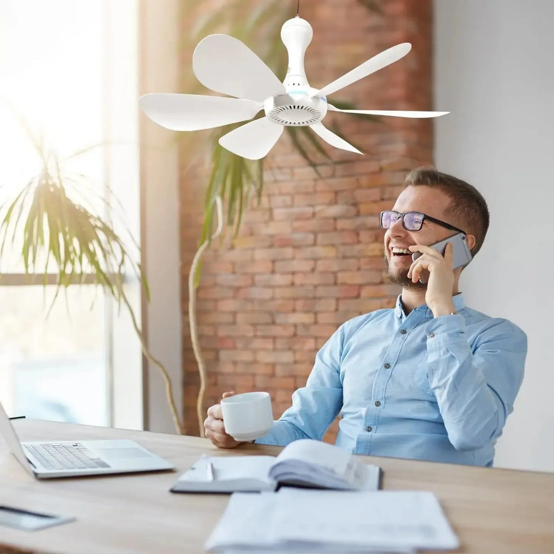 USB-Powered 6-Blade Ceiling Fan with Remote – Silent Hanging Fan for Camping & Bedrooms | Stornfield