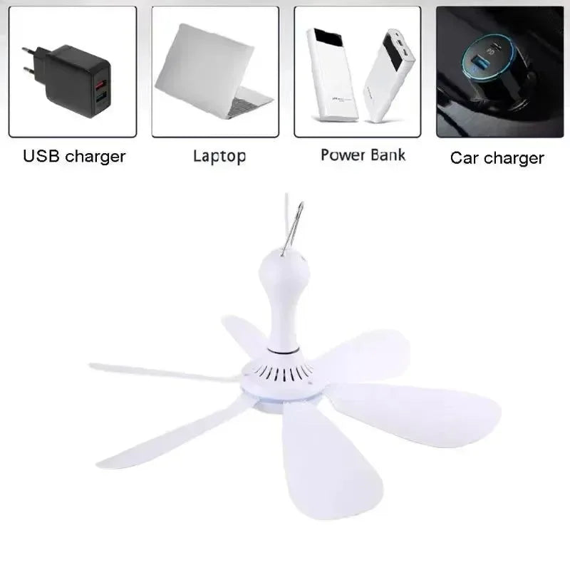 USB-Powered 6-Blade Ceiling Fan with Remote – Silent Hanging Fan for Camping & Bedrooms | Stornfield