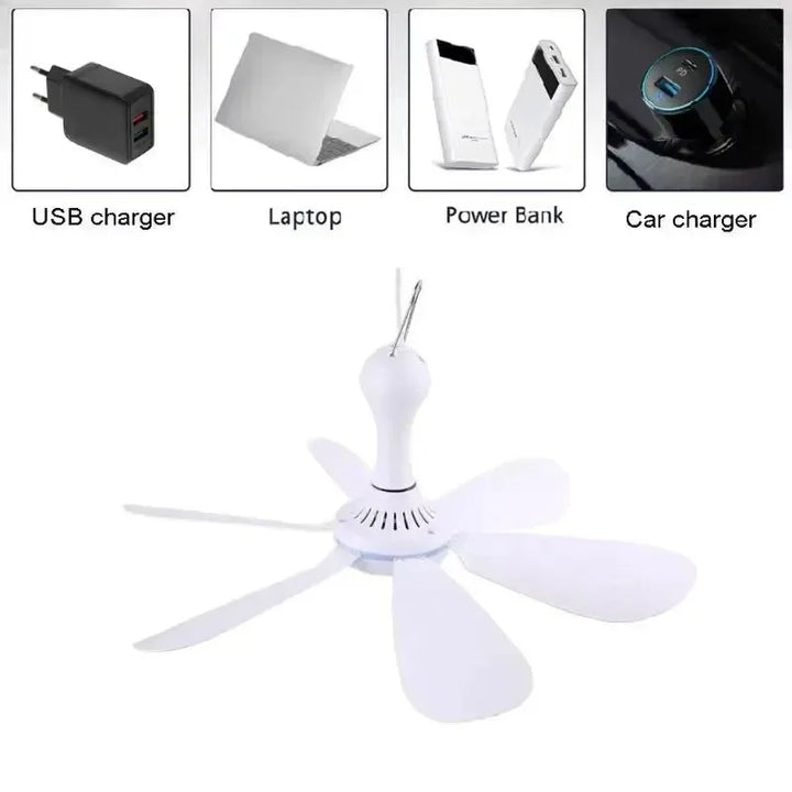 USB-Powered 6-Blade Ceiling Fan with Remote – Silent Hanging Fan for Camping & Bedrooms | Stornfield