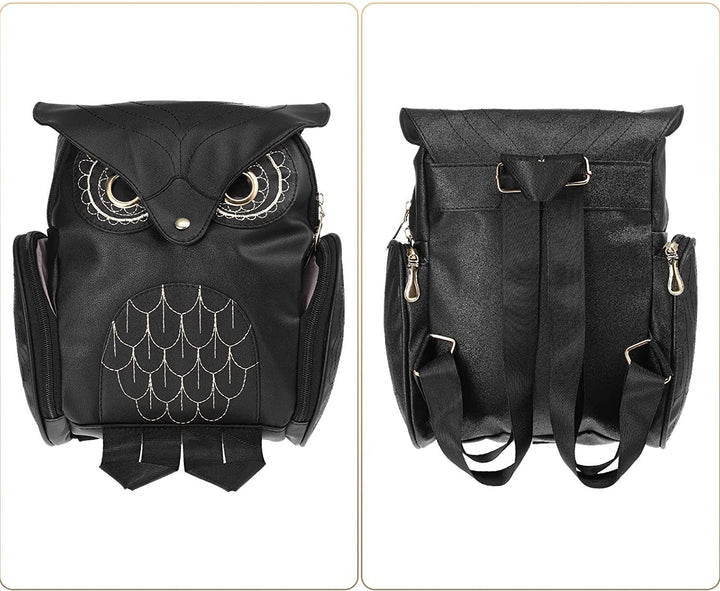 PU Leather Owl Print Backpack for Women – Multi-Pocket Design | Stornfield