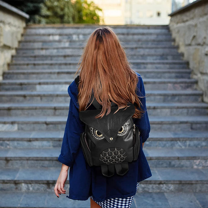 PU Leather Owl Print Backpack for Women – Multi-Pocket Design | Stornfield
