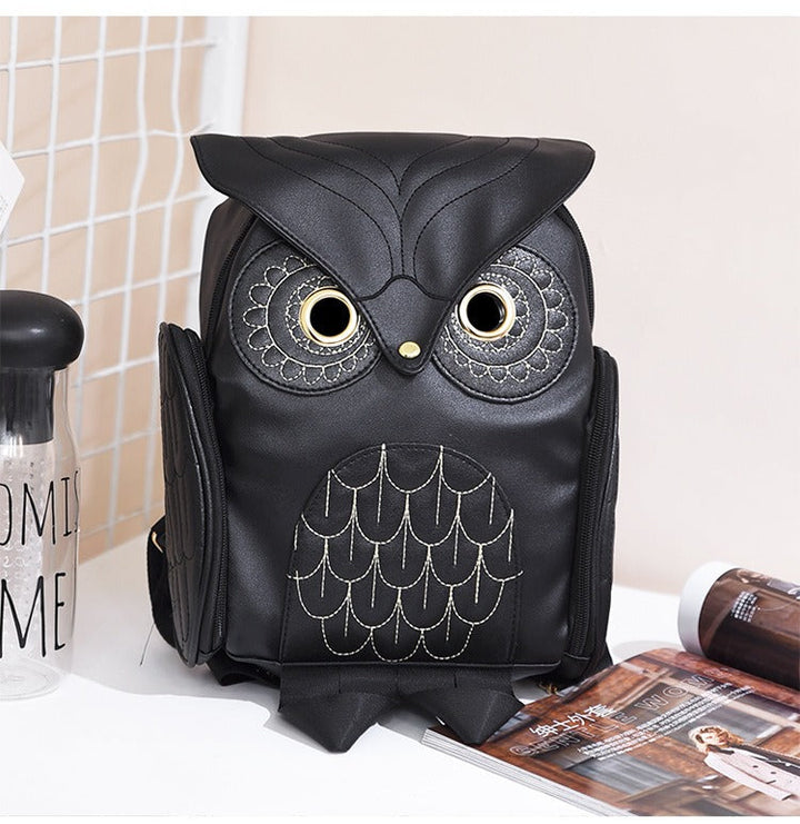 PU Leather Owl Print Backpack for Women – Multi-Pocket Design | Stornfield
