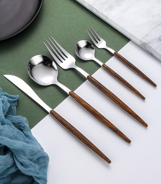 Elegant wooden dumbbell gold cutlery set for sophisticated dining | Stornfield