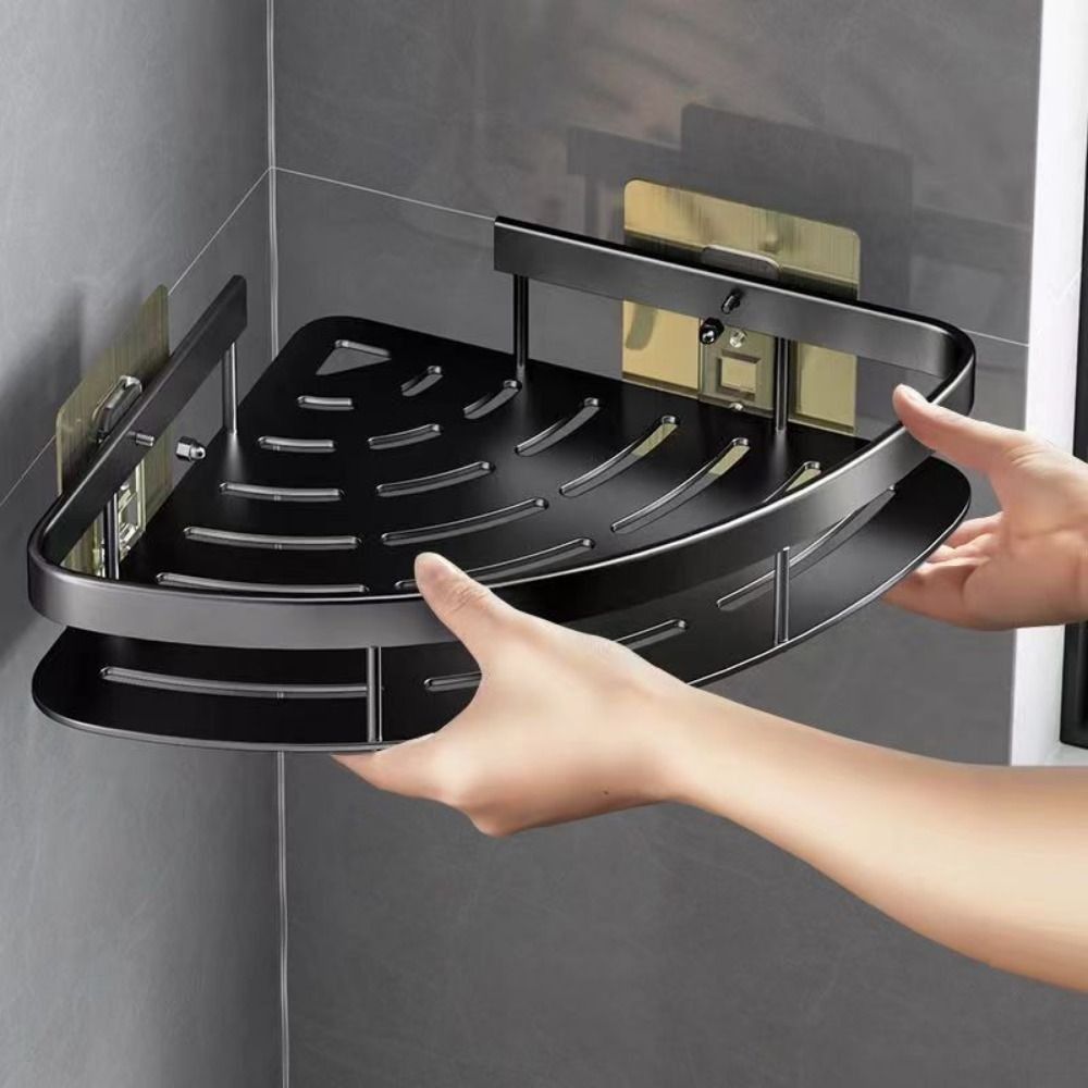 Corner Holder Aluminum Wall Shelf – Space-Saving Bathroom Organizer Without Drilling | Stornfield