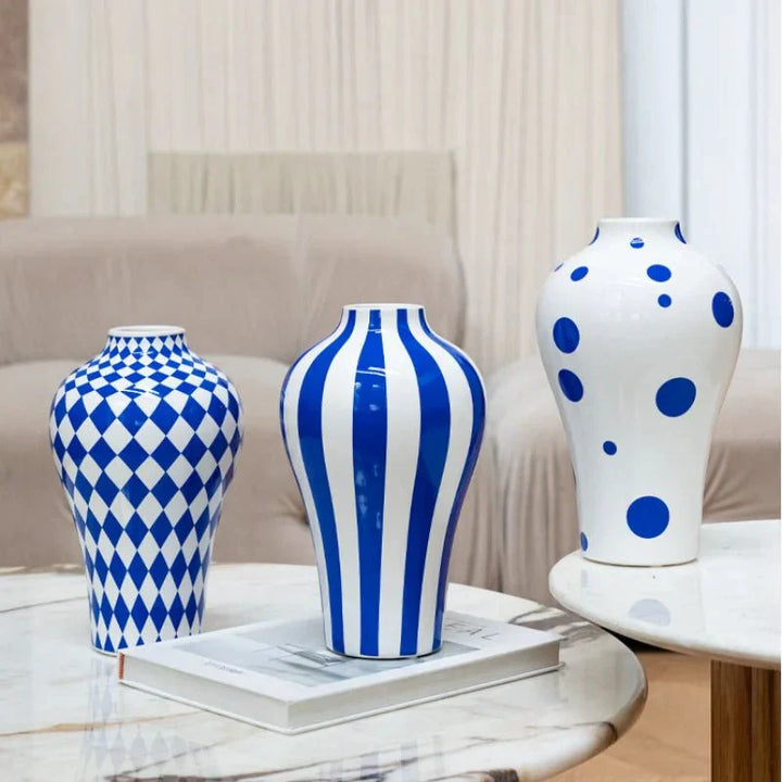Vibrant Blue Geometric Ceramic Vase Modern Home Decor | Stornfield