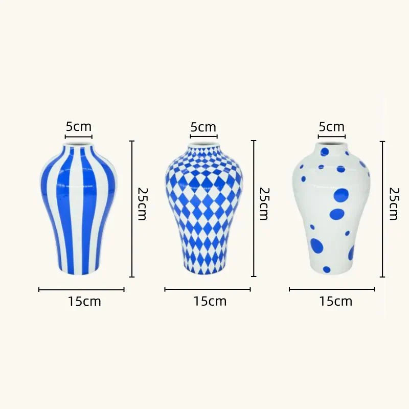 Vibrant Blue Geometric Ceramic Vase Modern Home Decor | Stornfield