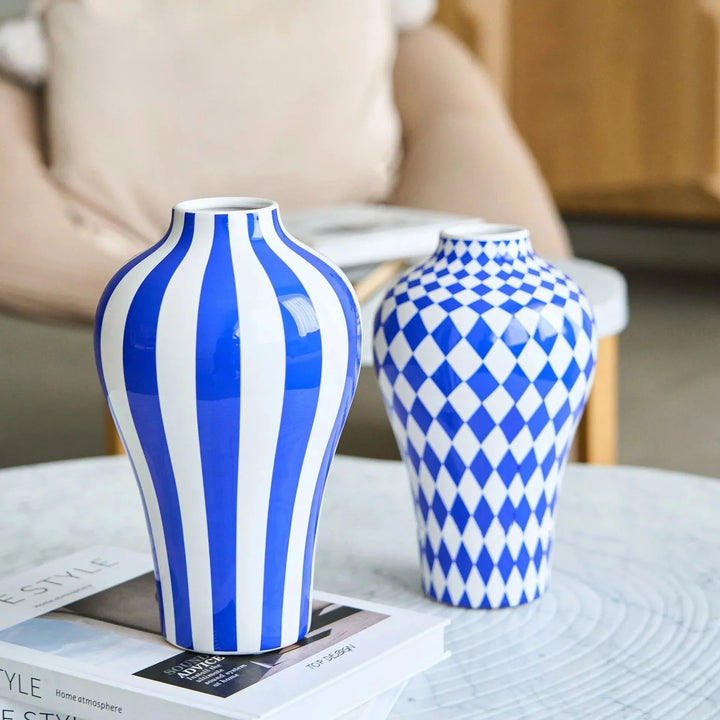 Vibrant Blue Geometric Ceramic Vase Modern Home Decor | Stornfield