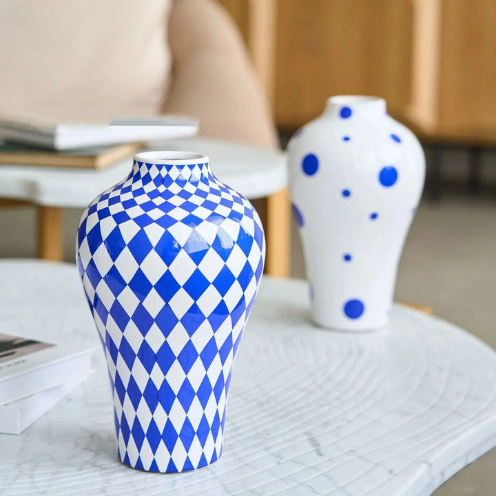 Vibrant Blue Geometric Ceramic Vase Modern Home Decor | Stornfield