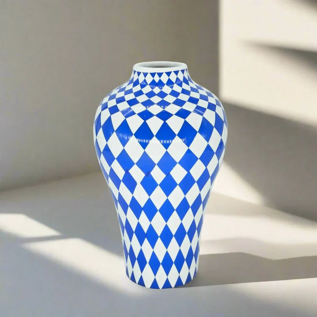 Vibrant Blue Geometric Ceramic Vase Modern Home Decor | Stornfield