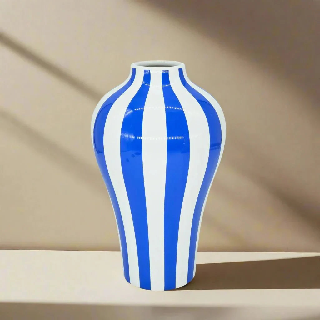 Vibrant Blue Geometric Ceramic Vase Modern Home Decor | Stornfield