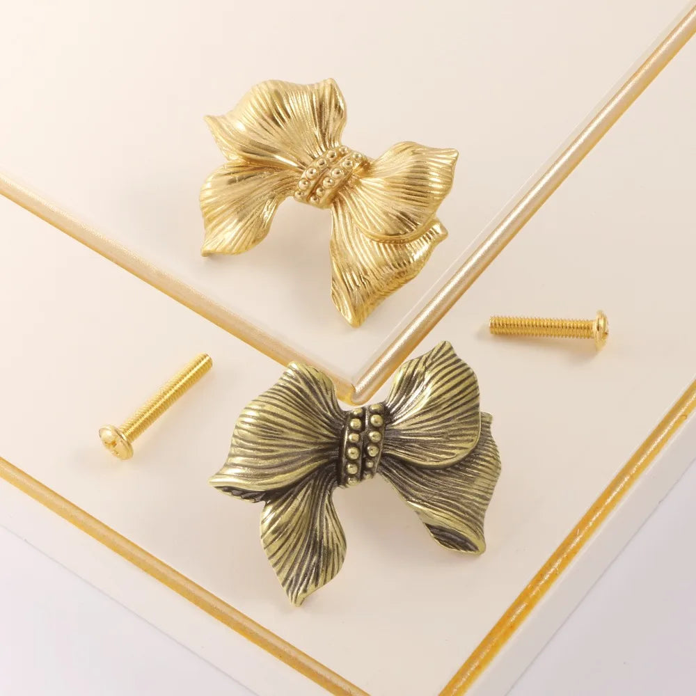 Vintage Bow Tie Shaped Single Hole Retro Brass Drawer Knobs | Stornfield