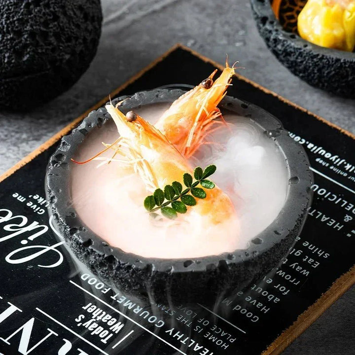 Quirky Black Volcanic Stone Bowl - Elegant Porcelain Centerpiece | Stornfield
