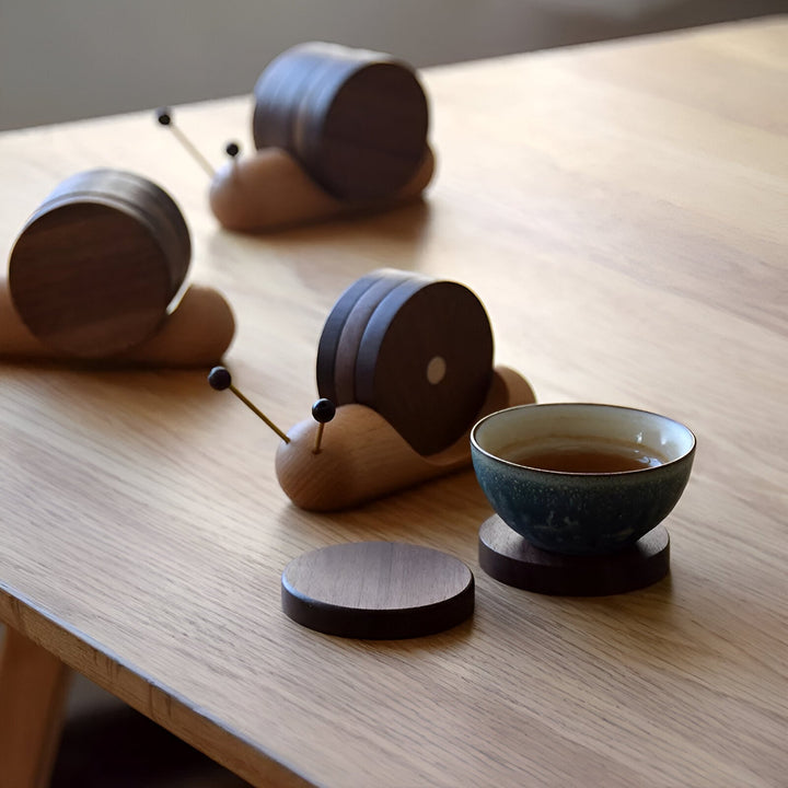 Walnut Wood Snail Tea & Coffee Cup Coaster - Cute Decor | Stornfield