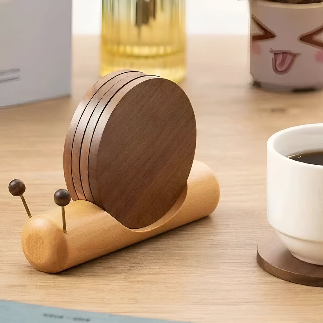Walnut Wood Snail Tea & Coffee Cup Coaster - Cute Decor | Stornfield