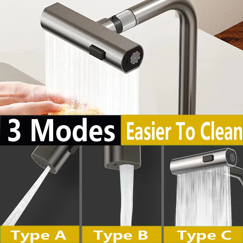 Waterfall Kitchen Faucets Pull Out Rainfall Spray Bathroom Basin Tap | Stornfield