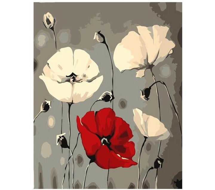 White & Red Lotus Flowers - Van-Go Paint-By-Number Kit | Stornfield