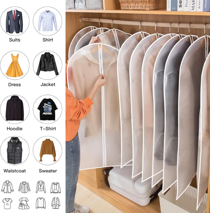 PEVA Garment Cover Set – 24-Pack Hanging Garment Covers in 3 Sizes | Stornfield
