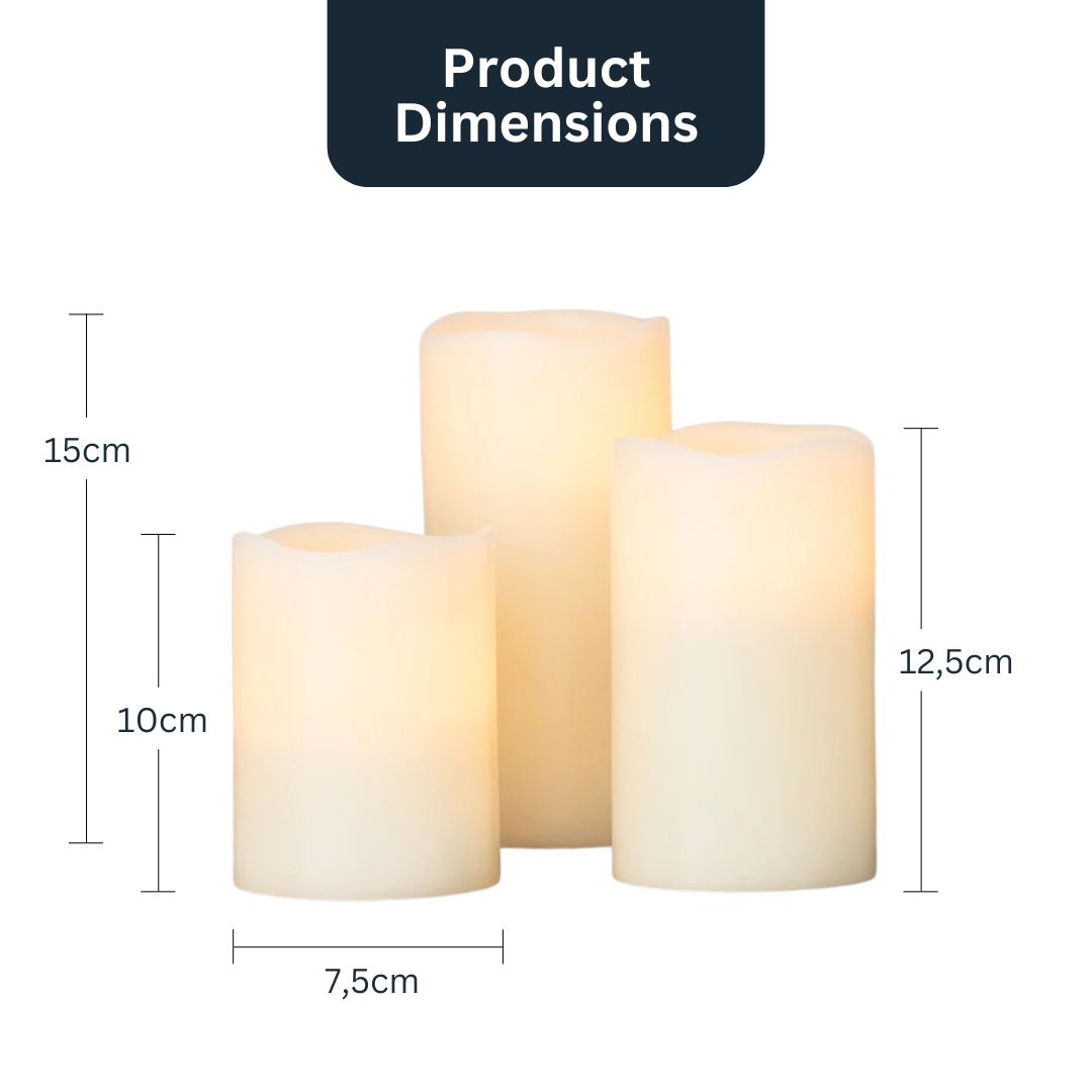 Stornfield | Set of 3 Tall Flameless Wax LED Candles
